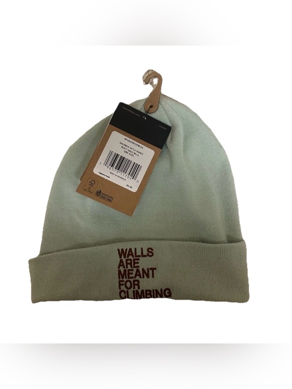 The North Face ‘Walls Are Meant For Climbing’ Dock Worker Beanie Misty Sage NWT